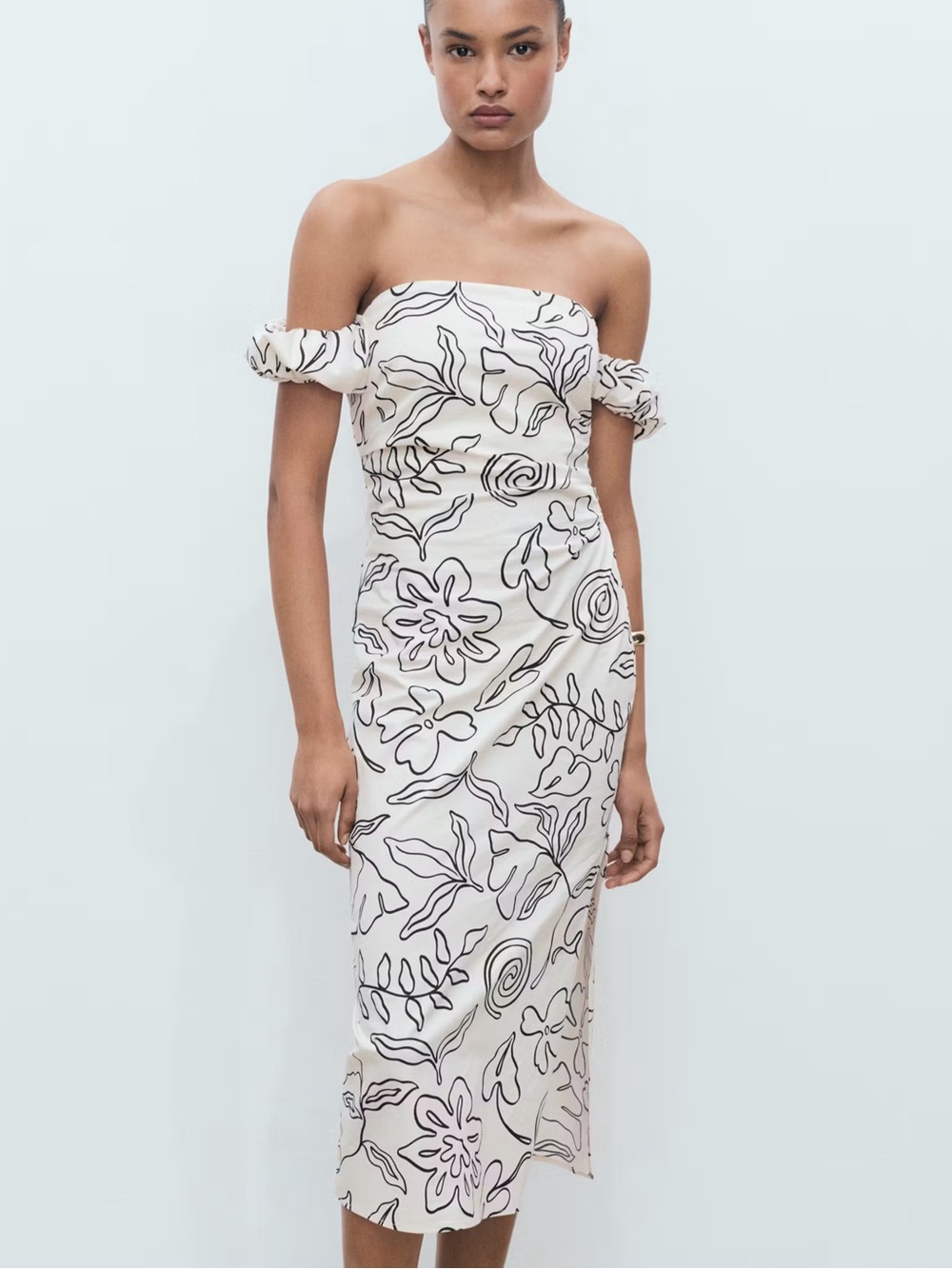 Mango Strapless Floral Midi Dress